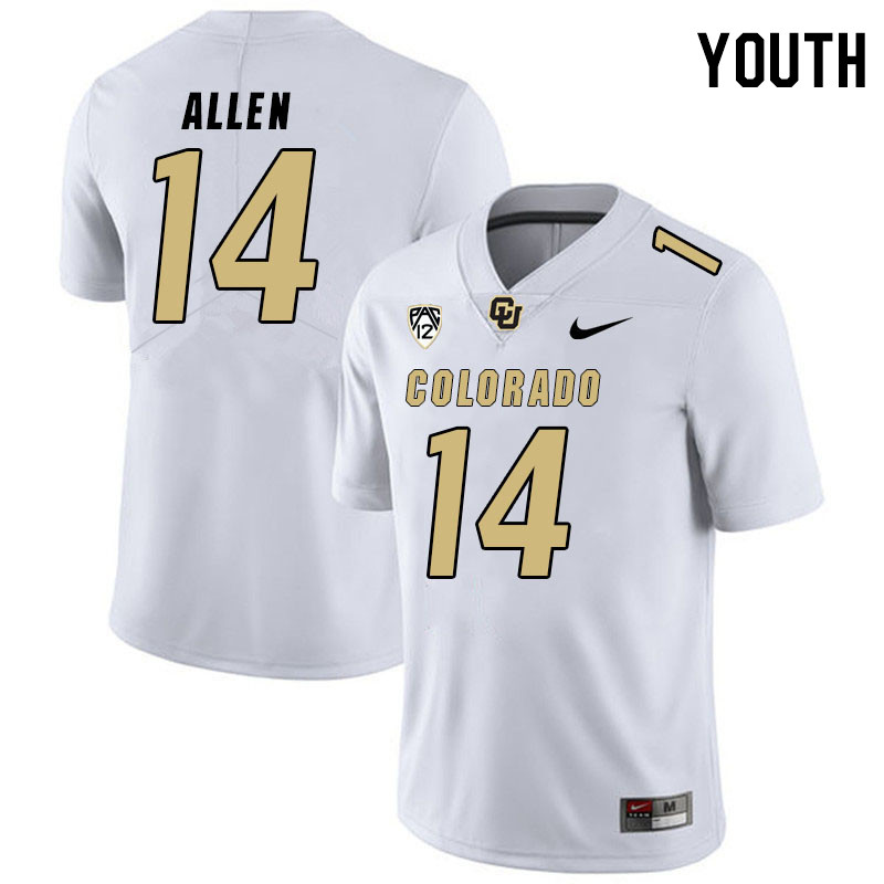 Youth #14 Colton Allen Colorado Buffaloes College Football Jerseys Stitched Sale-White - Click Image to Close